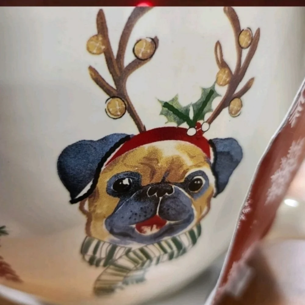 4pc Christmas Pug Boston Terrier Lab Yorkie Dog Mixing Bowl Spatula Spoon Wisk
